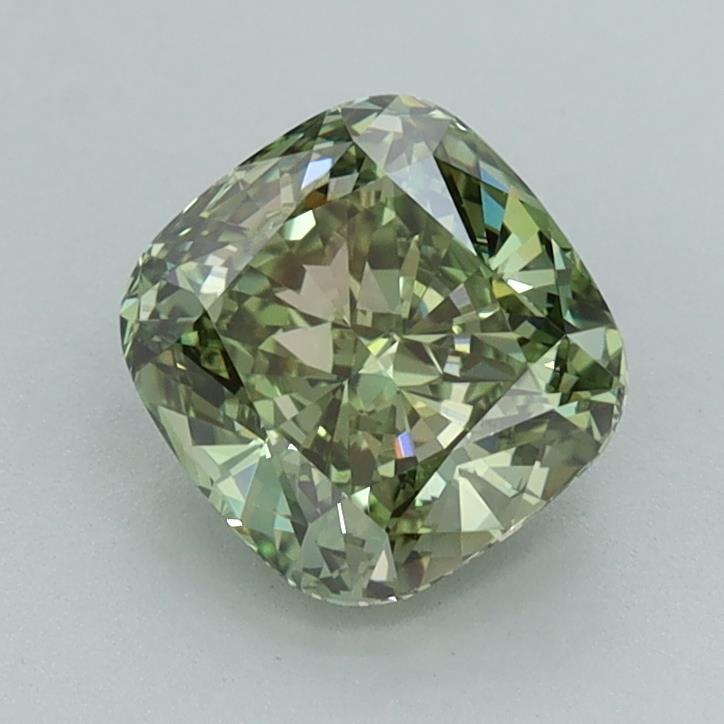 1.33 Ct. Fancy Vivid Green Cushion Lab Grown Diamond