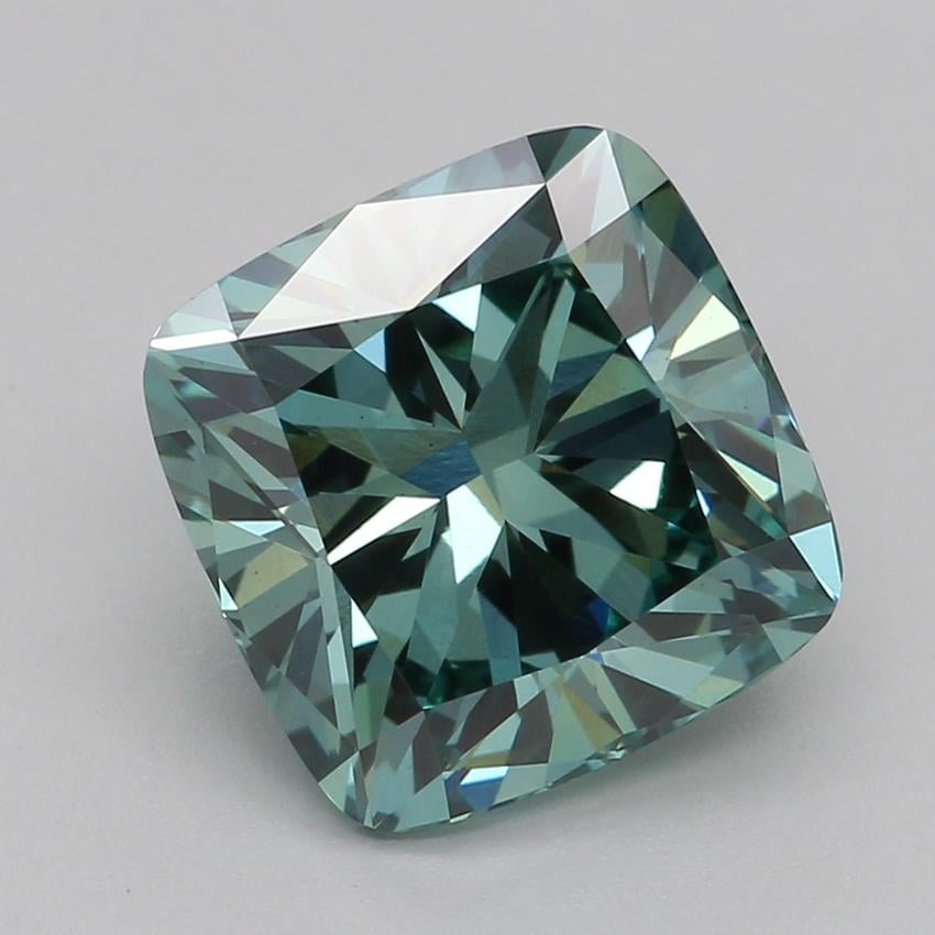 2.57 Ct. Fancy Vivid Bluish Green Cushion Lab Grown Diamond