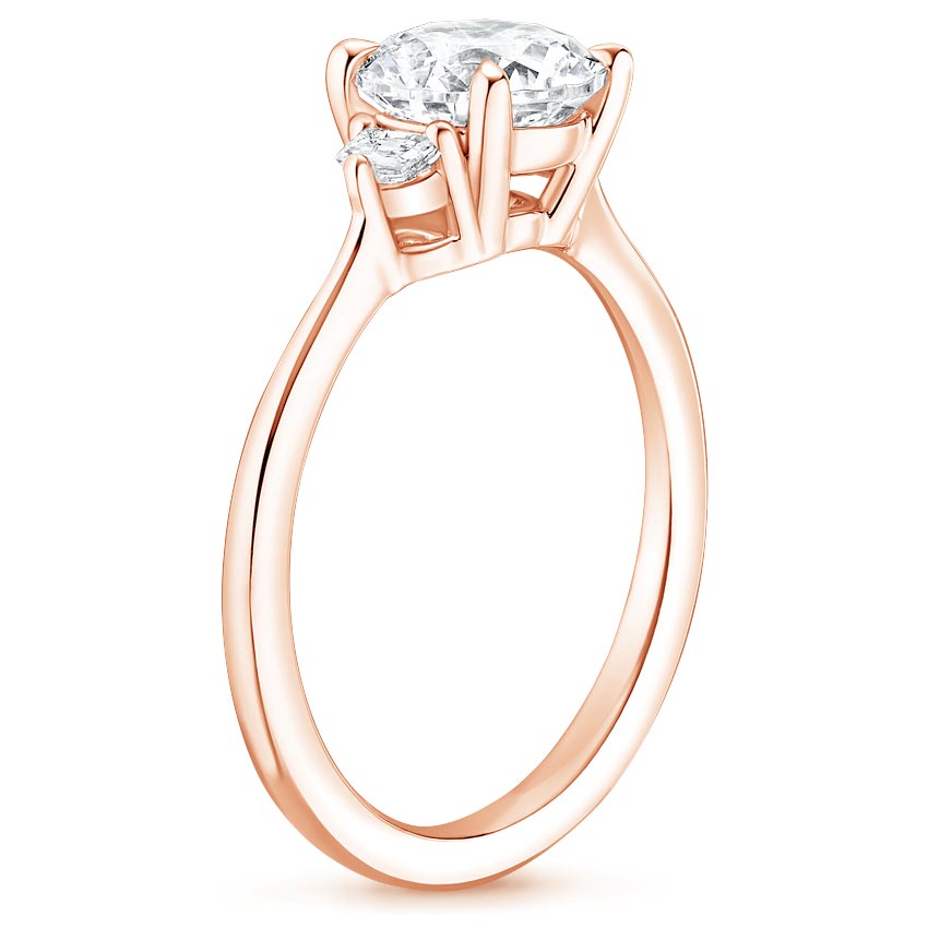 14K Rose Gold Shield Cut Three Stone Diamond Ring, large side view