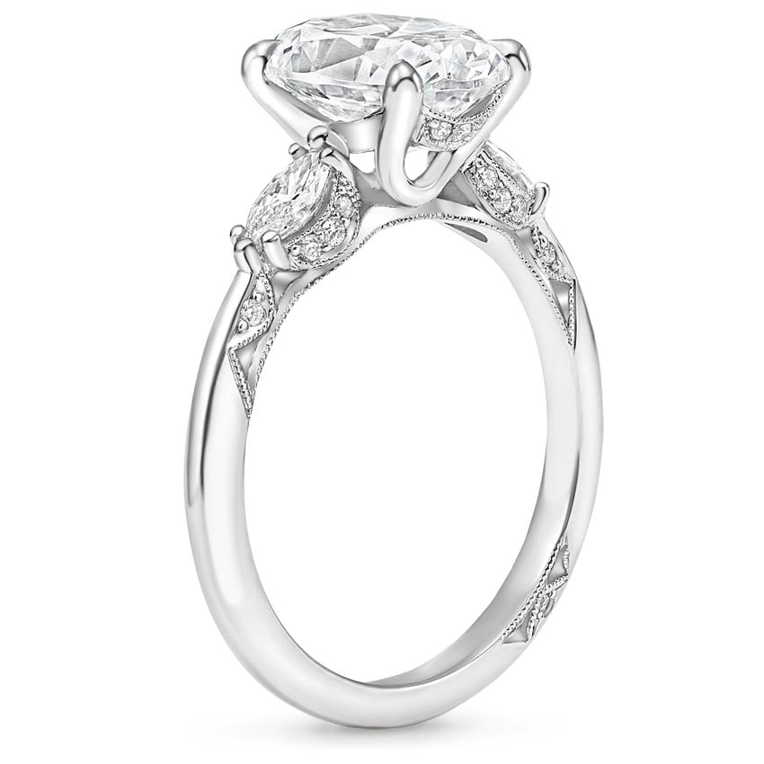 18K White Gold Simply Tacori Three Stone Marquise Diamond Ring, large side view