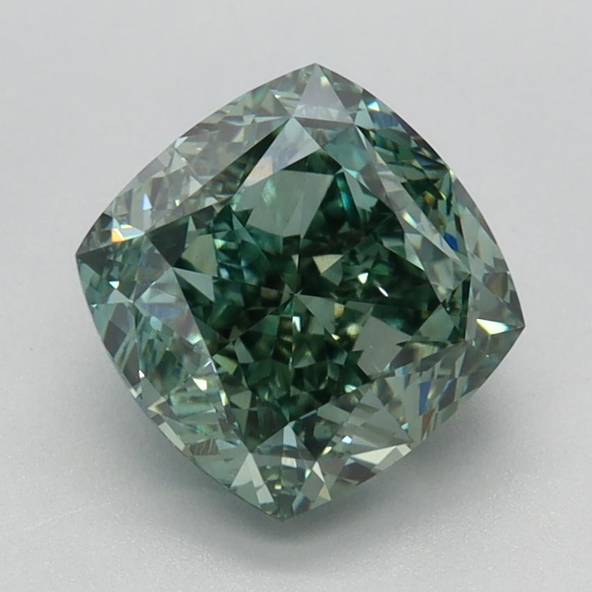 2.67 Ct. Fancy Vivid Green Cushion Lab Grown Diamond