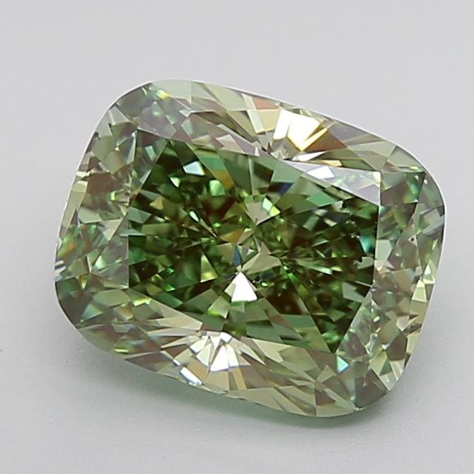 2.72 Ct. Fancy Vivid Green Cushion Lab Grown Diamond