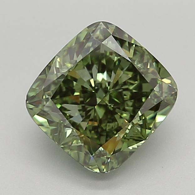 2.56 Ct. Fancy Vivid  Green Cushion Lab Grown Diamond