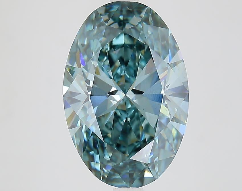 4.13 Ct. Fancy Vivid Greenish Blue Oval Lab Grown Diamond