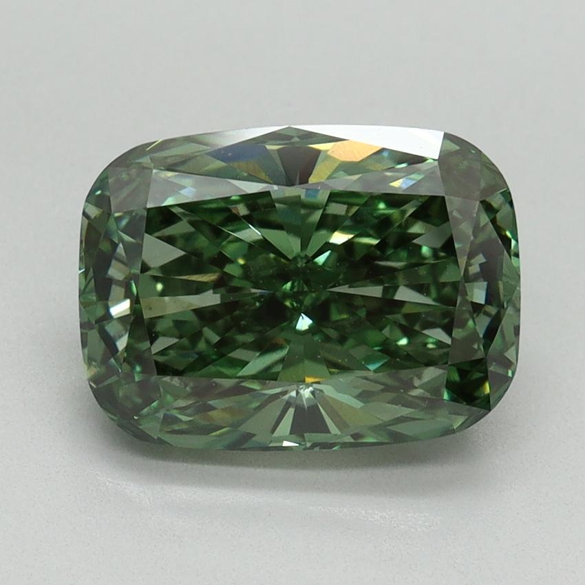 2.98 Ct. Fancy Vivid Pacific Green Cushion Lab Grown Diamond