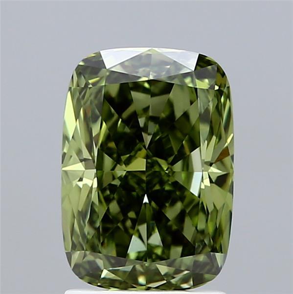 2.03 Ct. Fancy Vivid Green Cushion Lab Grown Diamond