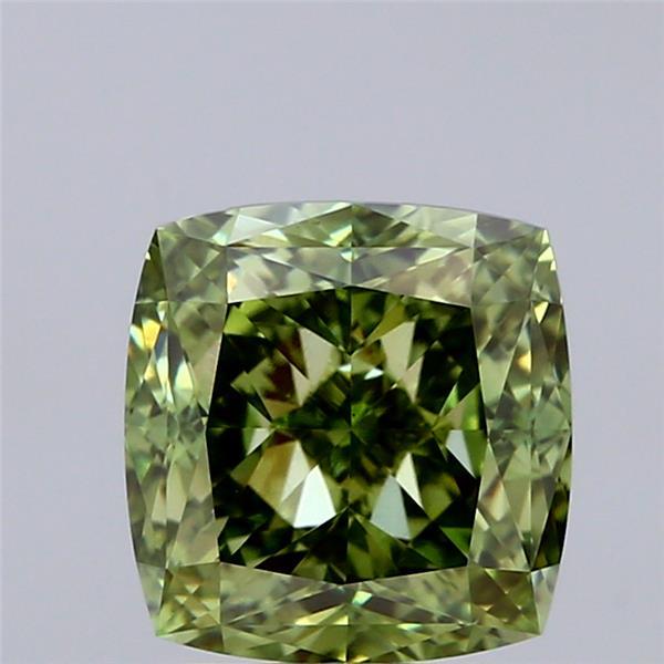3.08 Ct. Fancy Vivid Green Cushion Lab Grown Diamond