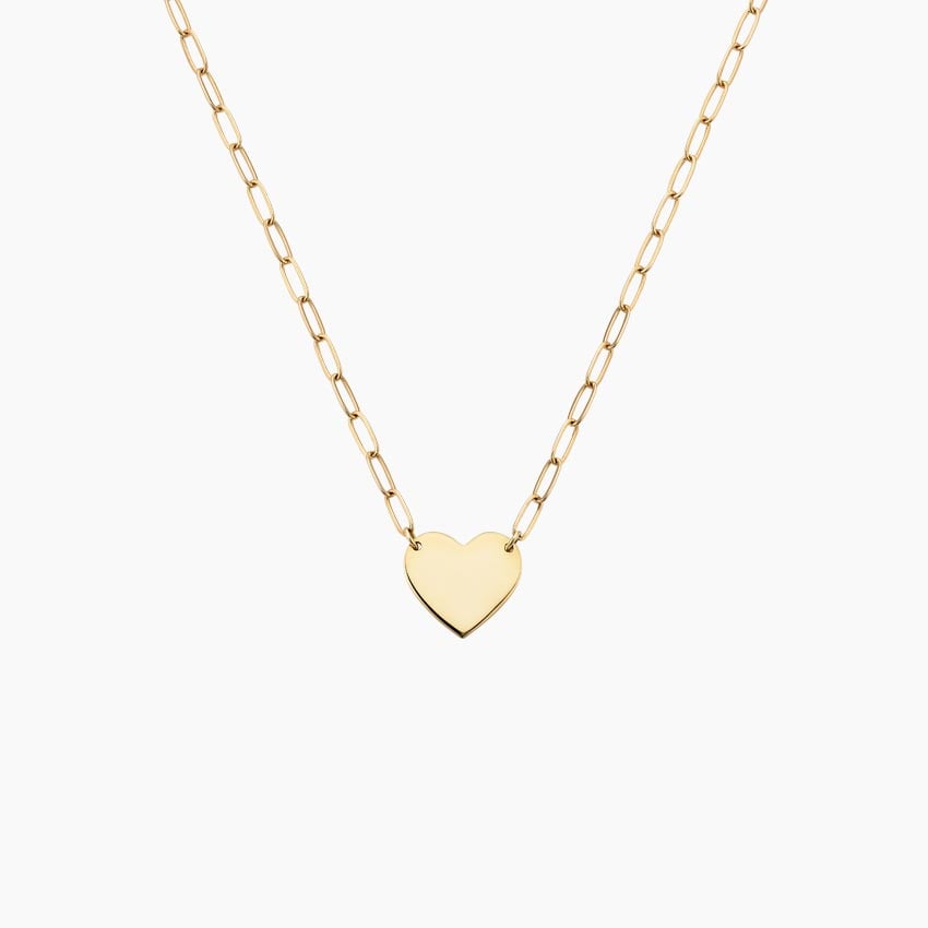 14K Yellow Gold Engravable Heart Paperclip Chain Necklace