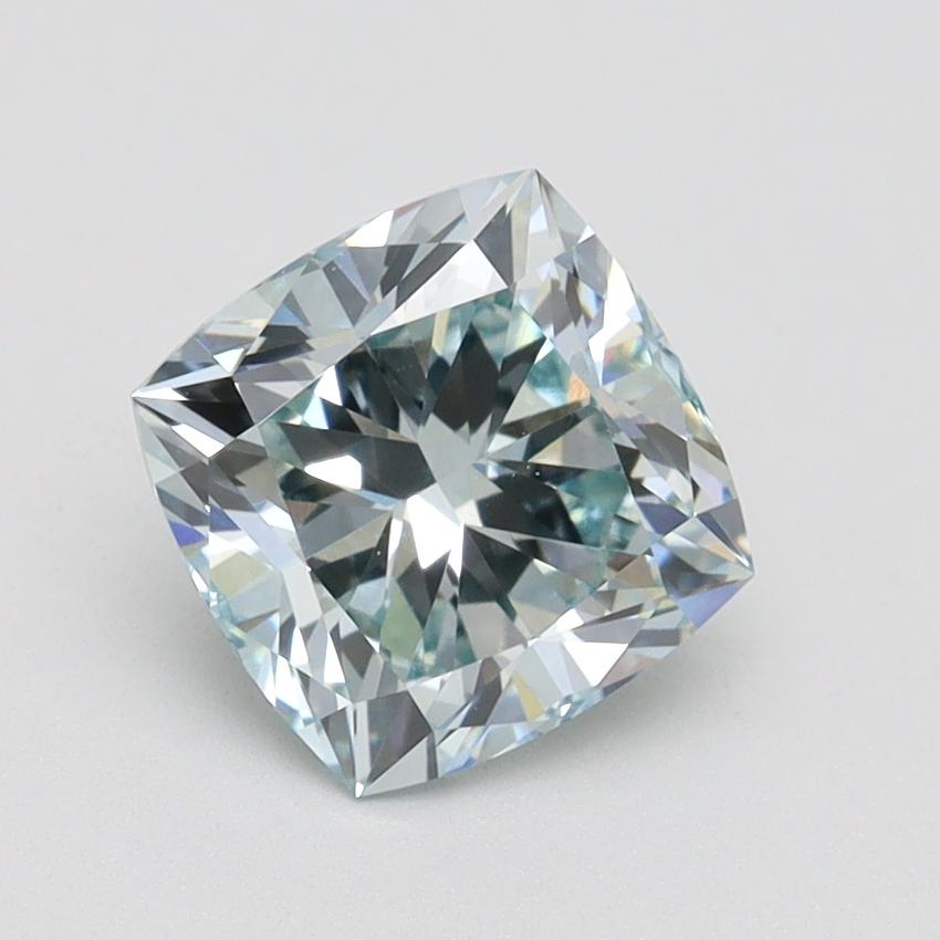 1.72 Ct. Fancy Intense Bluish Green Cushion Lab Grown Diamond