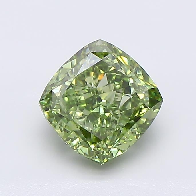 1.53 Ct. Fancy Vivid  Green Cushion Lab Grown Diamond