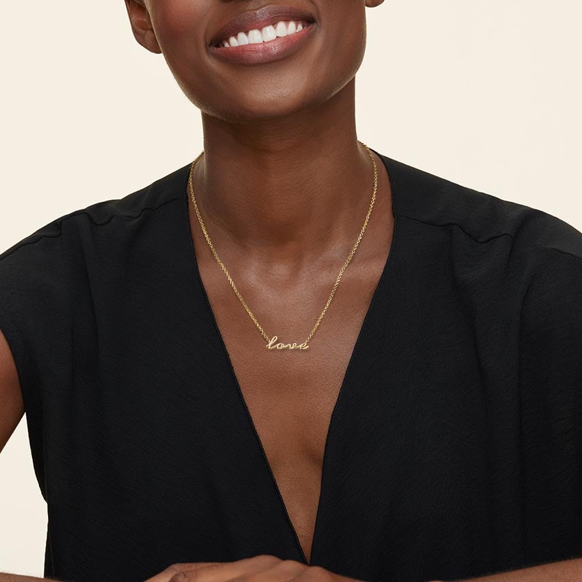 Script Love Pendant Necklace in 14K Yellow Gold | Brilliant Earth