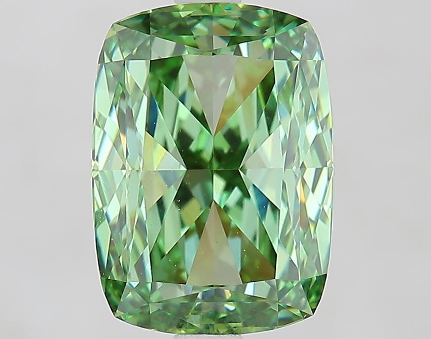 3.51 Ct. Fancy Vivid Green Cushion Lab Grown Diamond