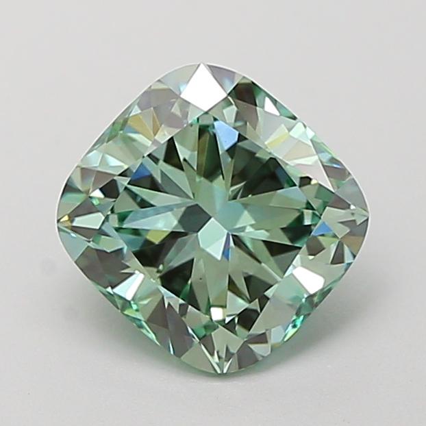 1.51 Ct. Fancy Vivid Green Cushion Lab Grown Diamond