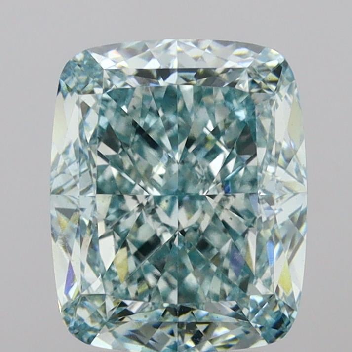 3.58 Ct. Fancy Vivid Green Cushion Lab Grown Diamond