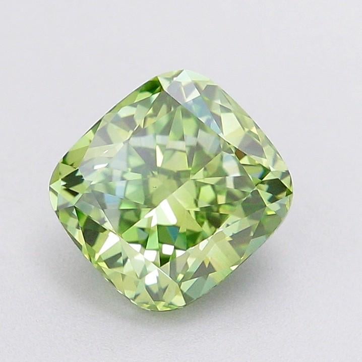 1.53 Ct. Fancy Vivid Green Cushion Lab Grown Diamond