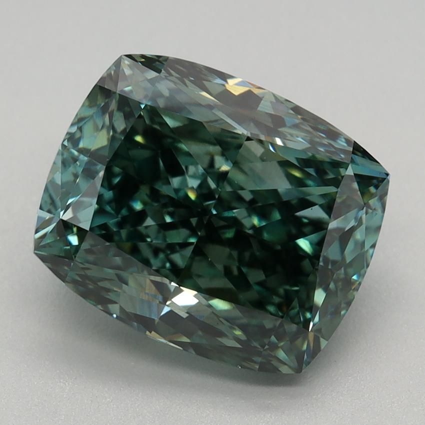 2.69 Ct. Fancy Vivid Green Cushion Lab Grown Diamond