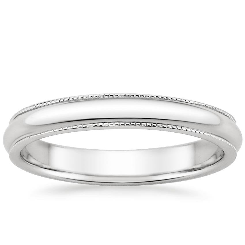 3mm Milgrain Wedding Ring in 18K White Gold