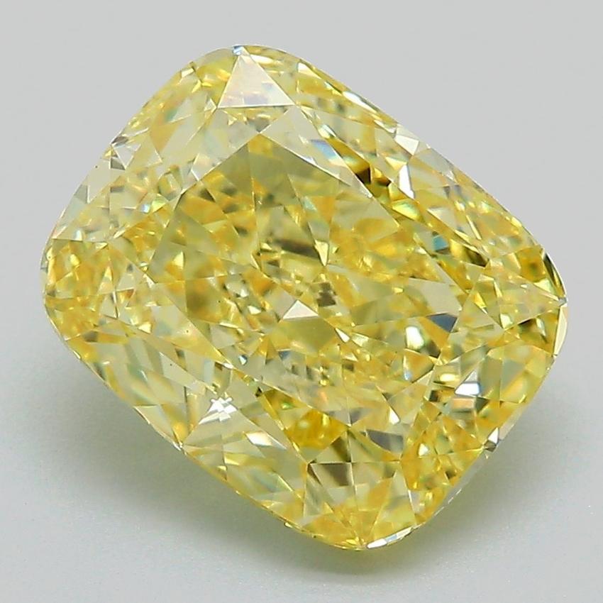 4.09 Ct. Fancy Vivid Yellow Cushion Lab Grown Diamond