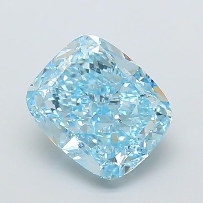2.19 Ct. Fancy Vivid Greenish Blue Cushion Lab Grown Diamond
