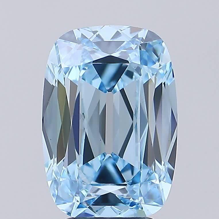 4.19 Ct. Fancy Vivid Blue Cushion Lab Grown Diamond