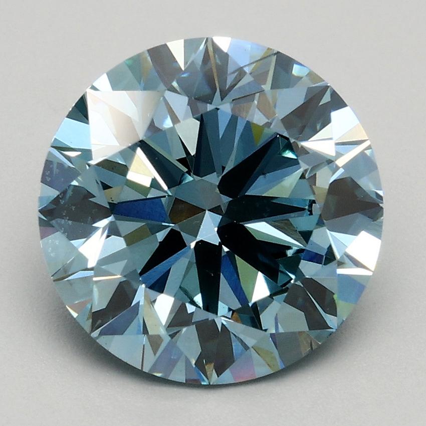 2.35 Ct. Fancy Intense Greenish Blue Round Lab Grown Diamond