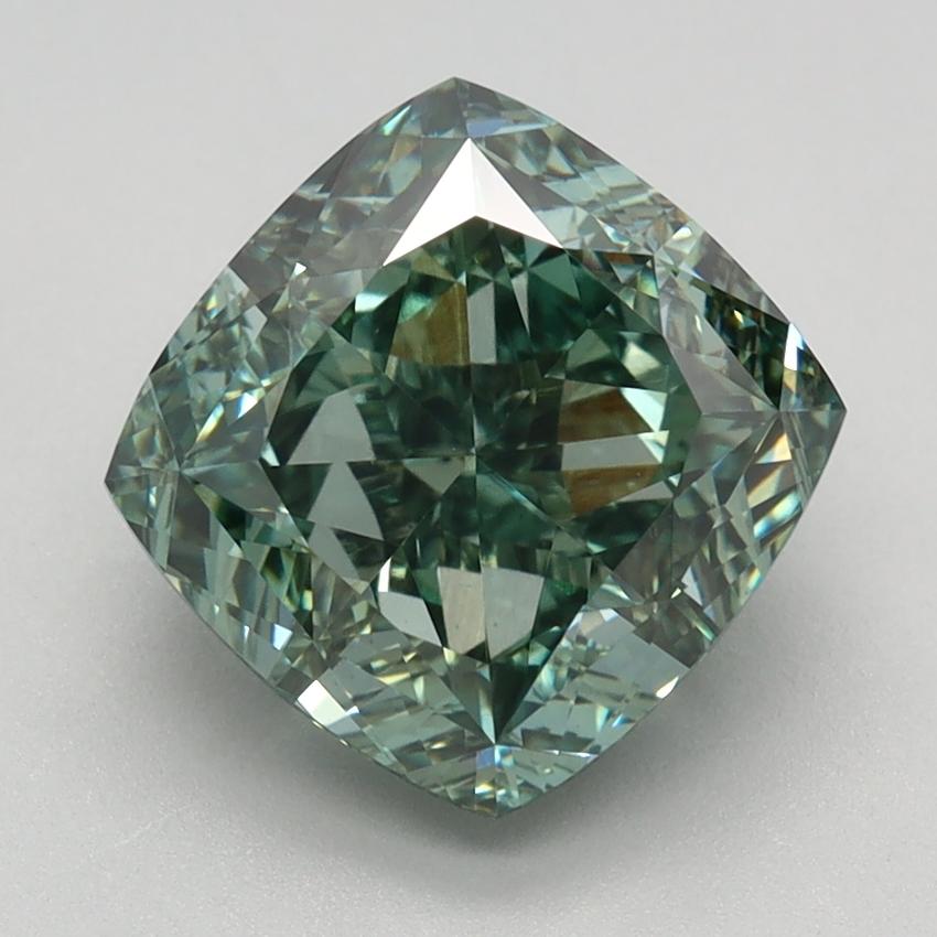 3.59 Ct. Fancy Vivid Bluish Green Cushion Lab Grown Diamond