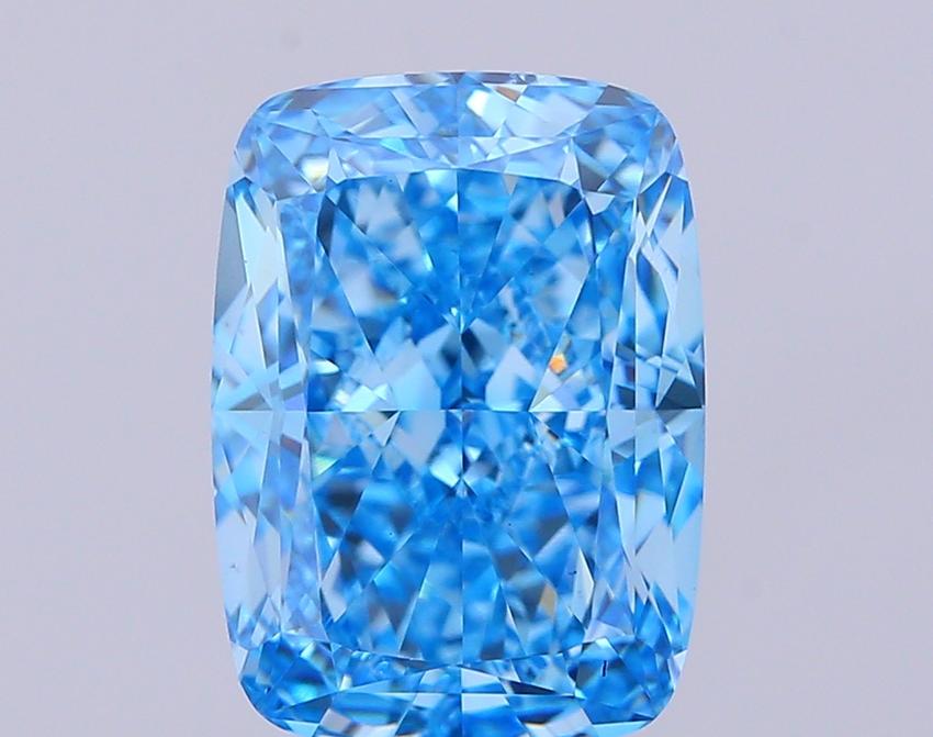 6.07 Ct. Fancy Vivid  Blue Cushion Lab Grown Diamond