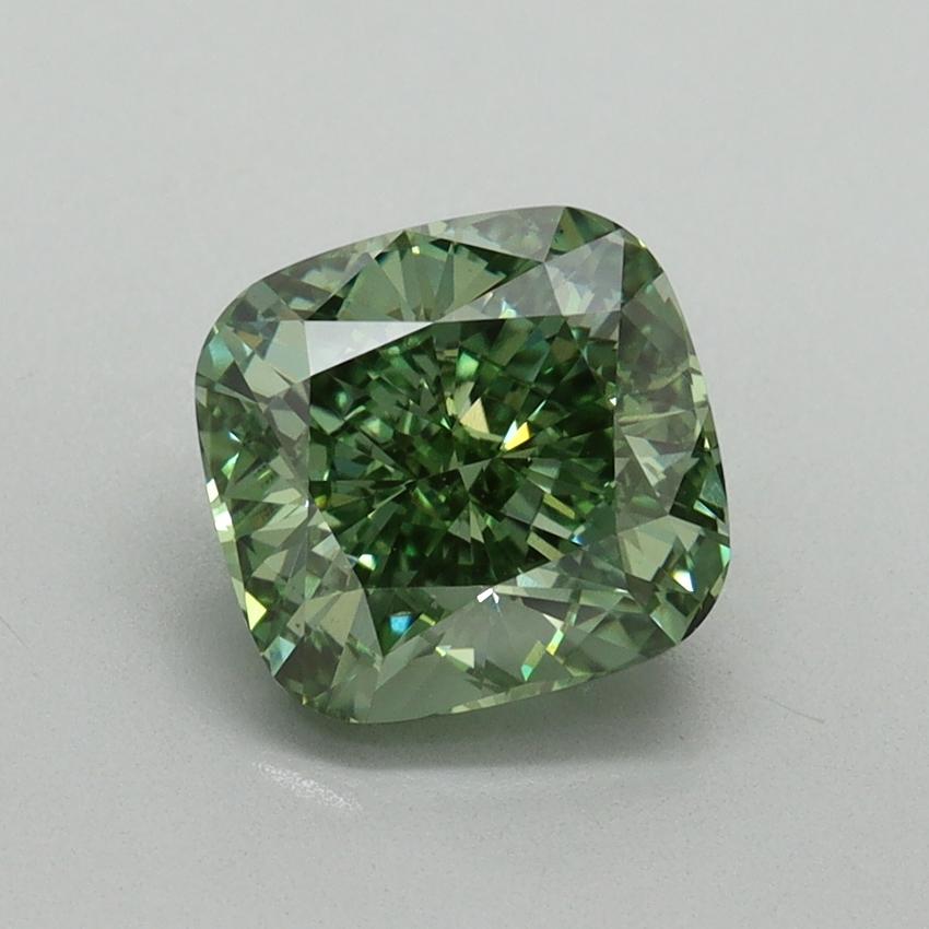 2.00 Ct. Fancy Vivid Green Cushion Lab Grown Diamond