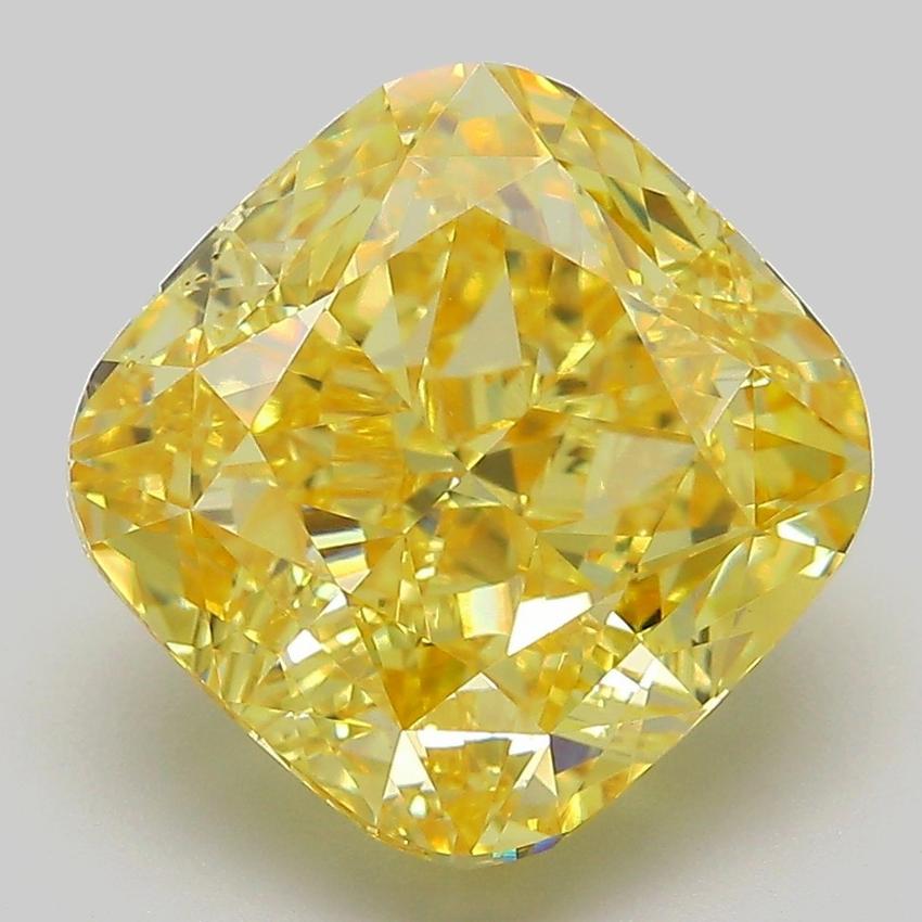 6.79 Ct. Fancy Vivid Yellow Cushion Lab Grown Diamond