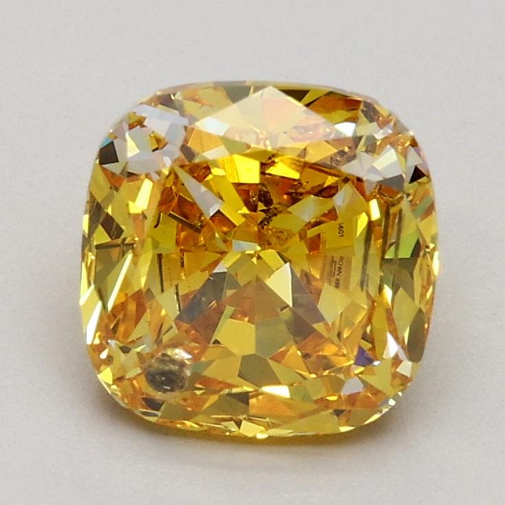 1.36 Ct. Fancy Vivid Orangy Yellow Cushion Lab Grown Diamond