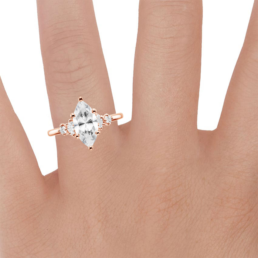 14K Rose Gold Miroir Diamond Ring, large zoomed in top view on a hand