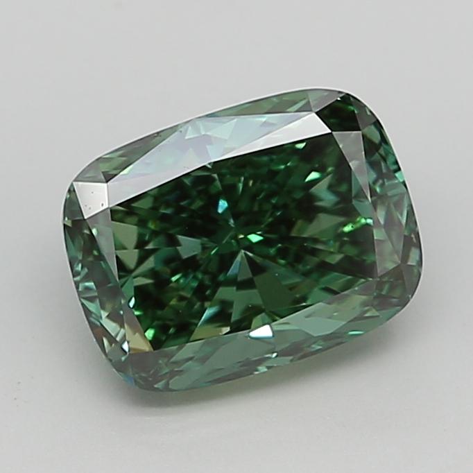 2.62 Ct. Fancy Vivid  Green Cushion Lab Grown Diamond
