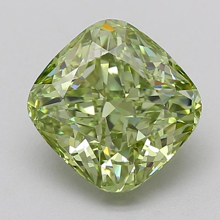 2.55 Ct. Fancy Vivid  Green Cushion Lab Grown Diamond
