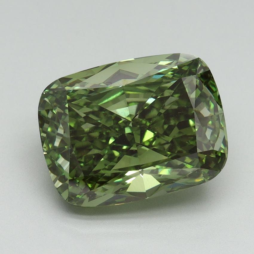 5.29 Ct. Fancy Vivid Green Cushion Lab Grown Diamond