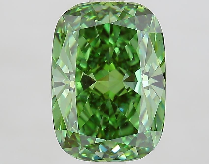 2.61 Ct. Fancy Vivid Green Cushion Lab Grown Diamond