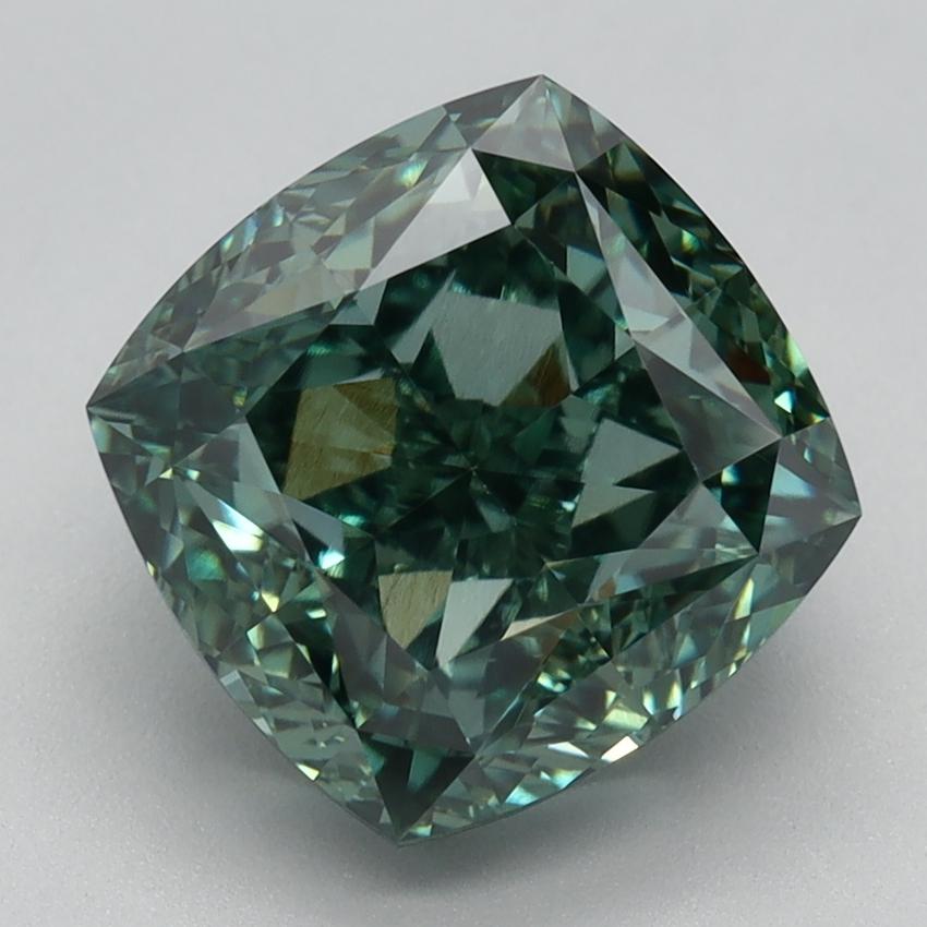 4.00 Ct. Fancy Vivid Green Cushion Lab Grown Diamond