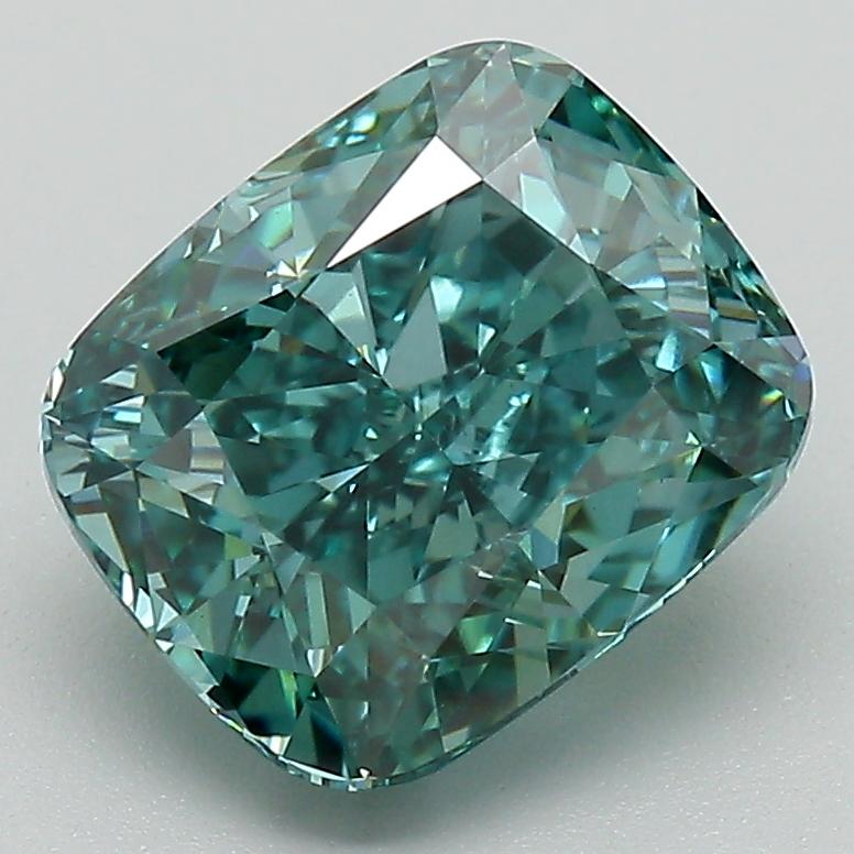 3.19 Ct. Fancy Vivid Bluish Green Cushion Lab Grown Diamond