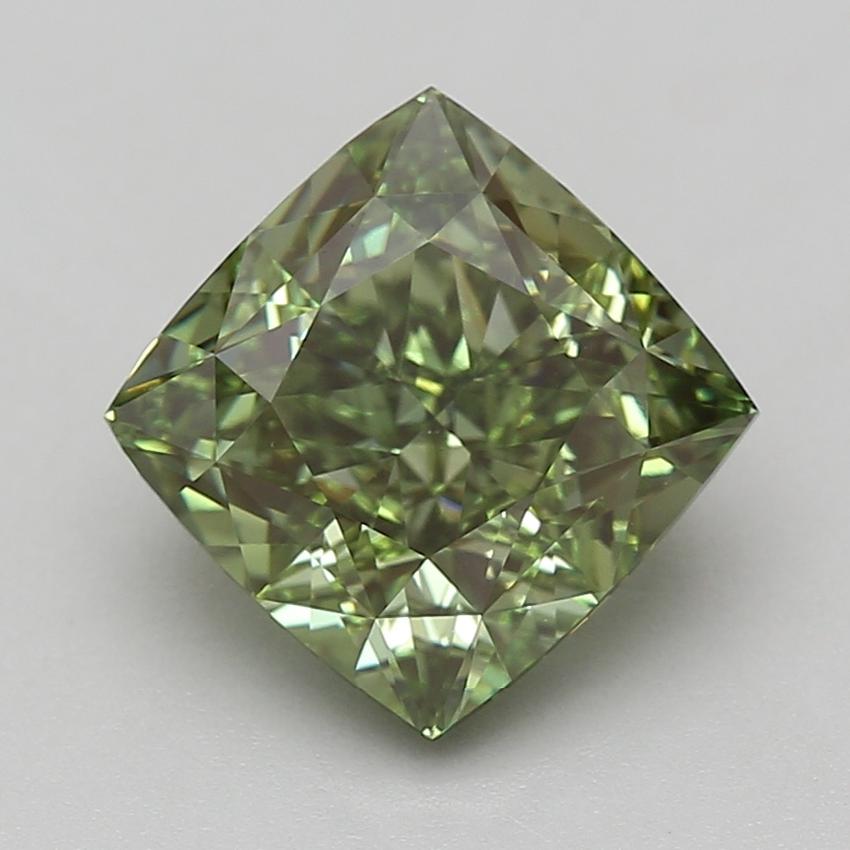 5.09 Ct. Fancy Vivid Green Cushion Lab Grown Diamond