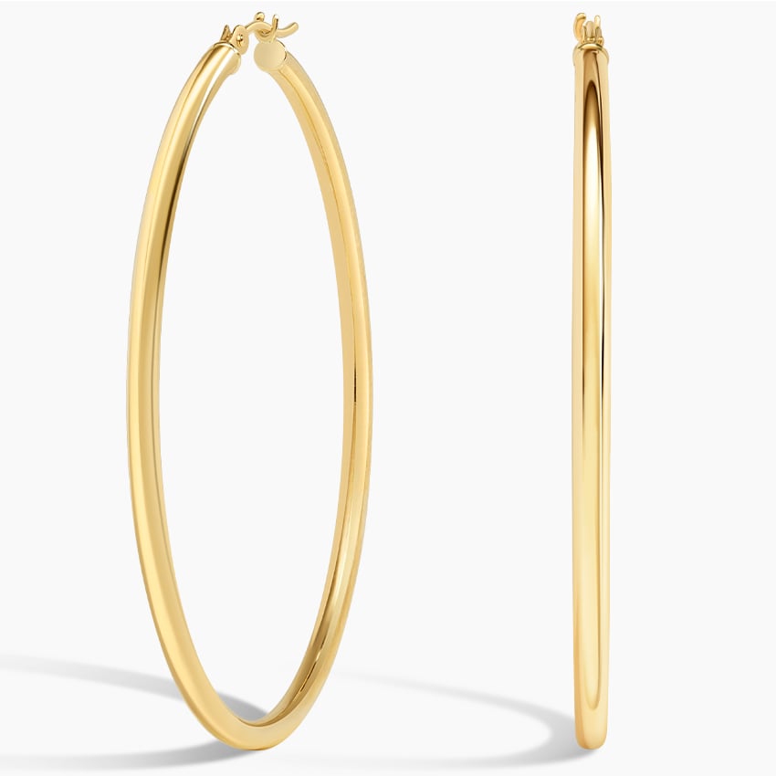 14K Yellow Gold 2mm Large Perfect Hoop Earrings