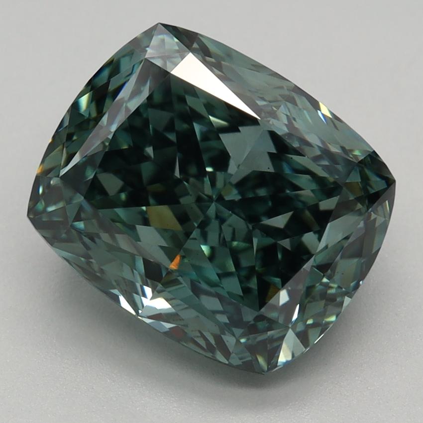 3.02 Ct. Fancy Vivid Green Cushion Lab Grown Diamond