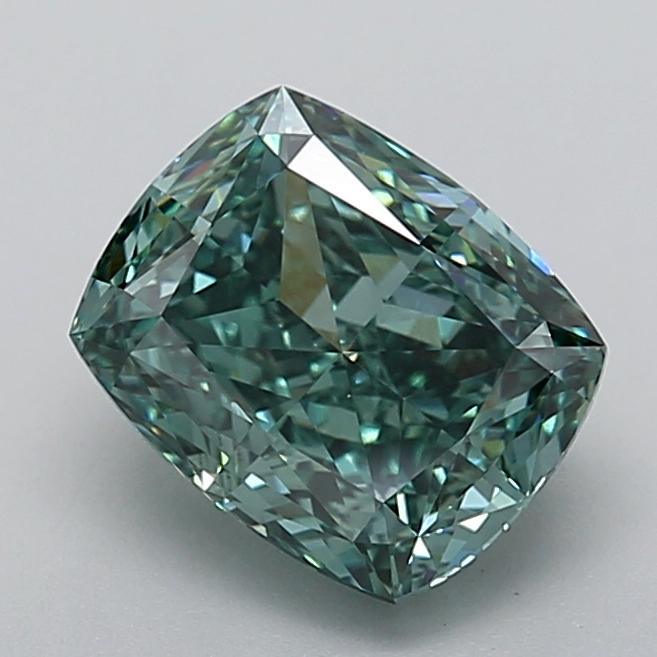 3.10 Ct. Fancy Vivid Green Cushion Lab Grown Diamond