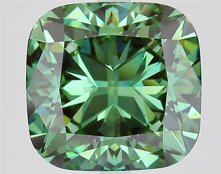 7.07 Ct. Fancy Vivid  Green Cushion Lab Grown Diamond