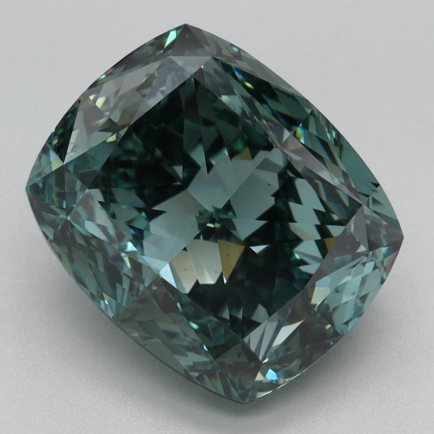 4.25 Ct. Fancy Vivid Green Cushion Lab Grown Diamond