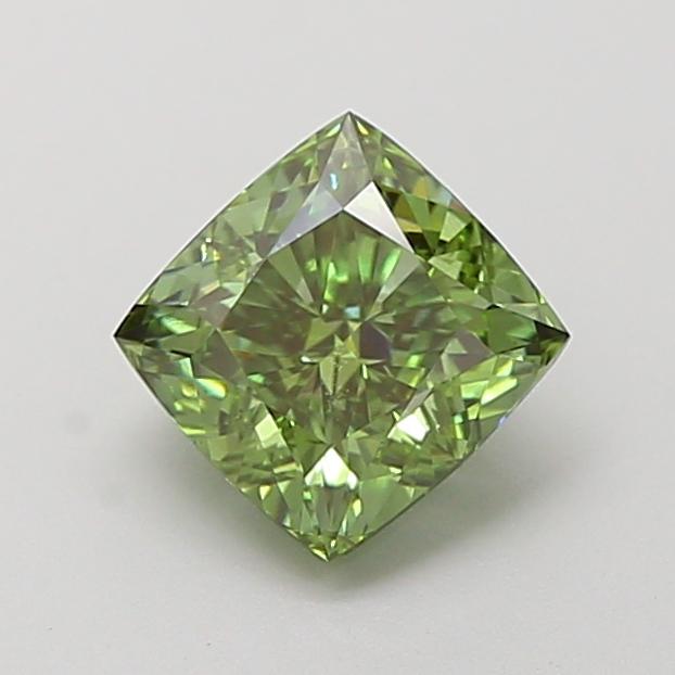1.23 Ct. Fancy Vivid Green Cushion Lab Grown Diamond