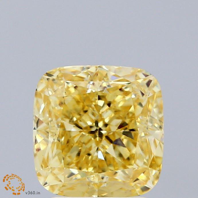 2.59 Ct. Fancy Vivid Yellow Cushion Lab Grown Diamond