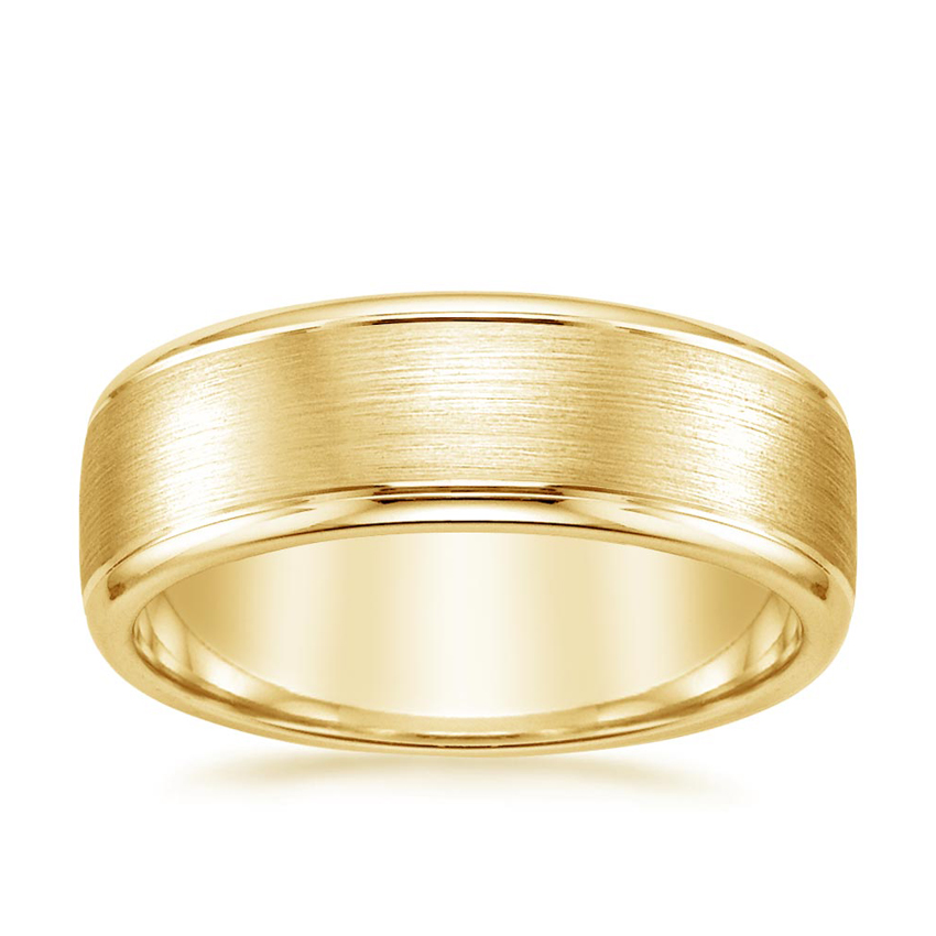 Beveled Edge Matte with Grooves 5mm Wedding Ring in 18K Yellow Gold