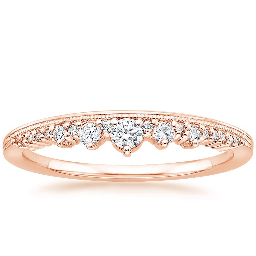 14K Rose Gold Crown Diamond Ring, large top view