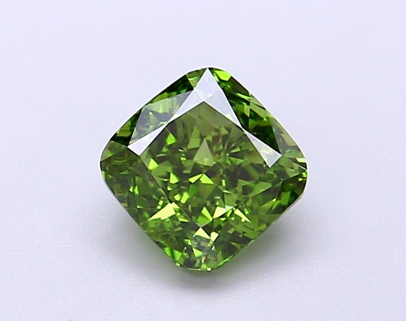 1.26 Ct. Fancy Vivid Green Cushion Lab Grown Diamond