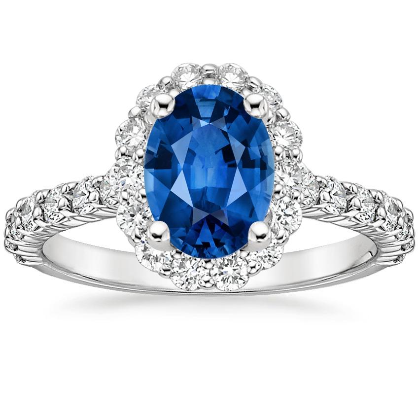 Sapphire Lotus Flower Diamond Ring with Side Stones in