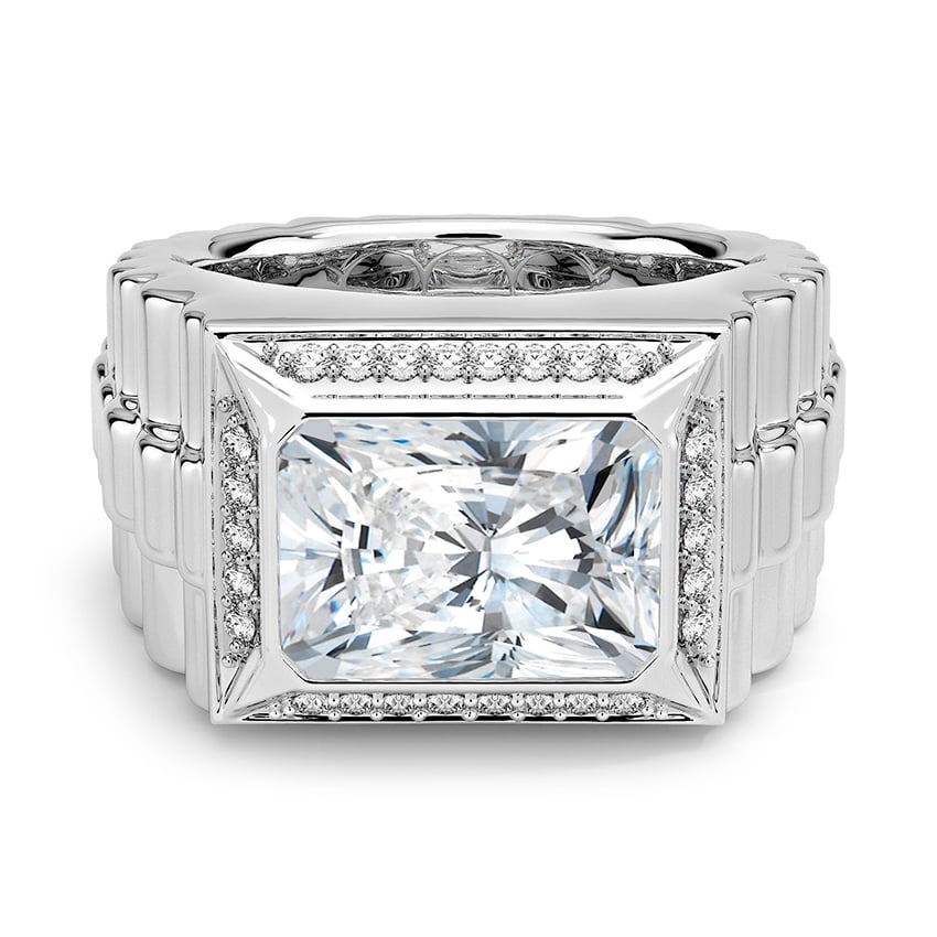 Custom Radiant-Cut Diamond Textured Signet Ring